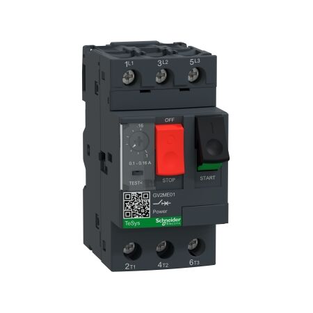TeSys GV2, Motor circuit breaker, TeSys Deca, 3P, 0.1 to 0.16A, thermal magnetic, screw clamp terminals, button control