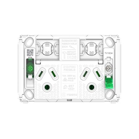 Pro Series, Twin Power Point Grid, Horizontal Mount, Round Earth, 250V, 10A