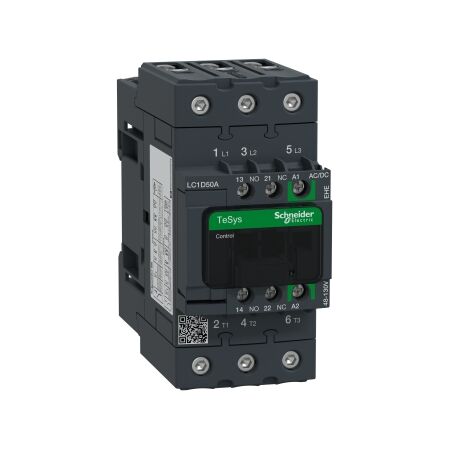 TeSys D, Contactor, TeSys Deca, 3P(3 NO), AC-3/AC-3e, 0 to 440V, 50A, 48 to 130VAC/DC coil, EverLink
