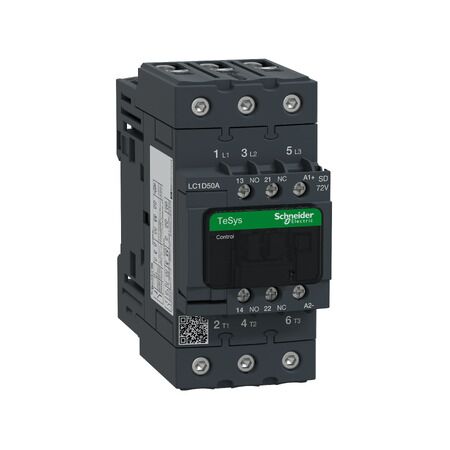 TeSys D, Contactor, TeSys Deca, 3P(3 NO), AC-3/AC-3e, 0 to 440V, 50A, 72VDC standard coil