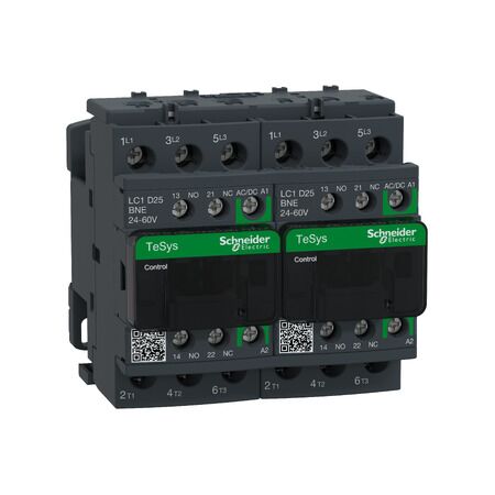 TeSys D, Reversing Contactor, TeSys Deca, 3P(3 NO), AC-3, 0 to 440V, 25A, 24 to 60VAC/DC coil