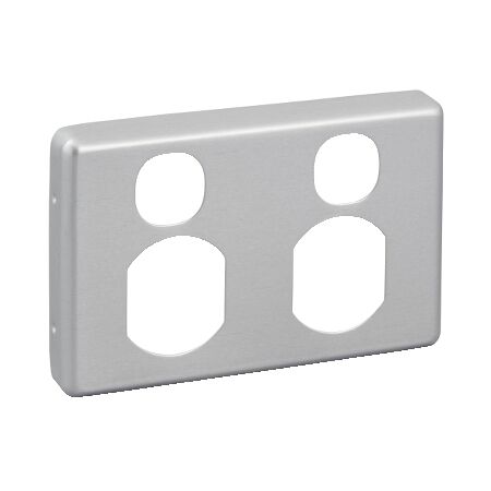 Classic C2000 Series, Socket Outlet Cover Plate, Horizontal Mount, for Twin Switched Socket - Brushed Aluminium