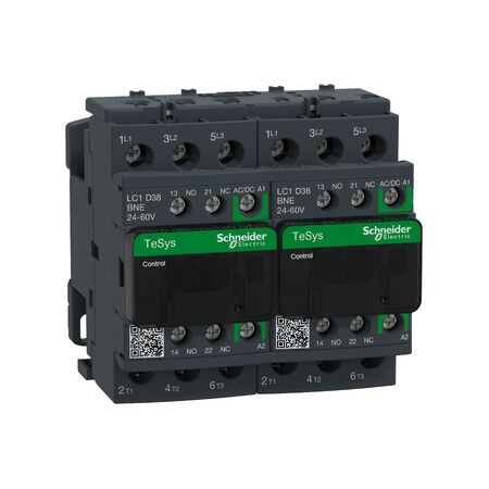 TeSys D, Reversing Contactor, TeSys Deca, 3P(3 NO), AC-3, 0 to 440V, 38A, 24 to 60VAC/DC coil