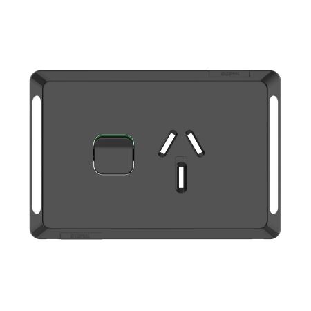 Pro Series, Single Power Point Skin, Horizontal Mount, 250V, 20A, Clip-On - Black