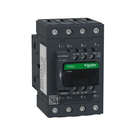 TeSys D, Contactor, TeSys Deca, 4P(4 NO), AC-1, 0 to 440V, 80A, 110V DC standard coil