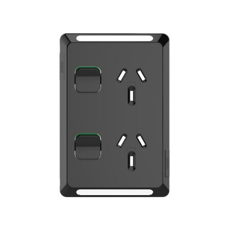 Pro Series, Twin Power Point Skin, Vertical Mount, 250V, 10A, Clip-On - Black