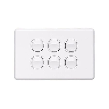 Classic C2000 Series, Flush Switch, 6 Gang, 250VAC, 10A, Standard, Horizontal - Black
