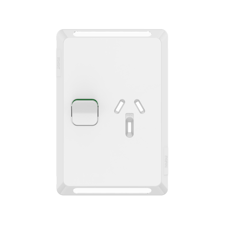 Pro Series, Single Power Point Skin, Vertical Mount, 250V, 10A, Clip-On - Extra Vivid White