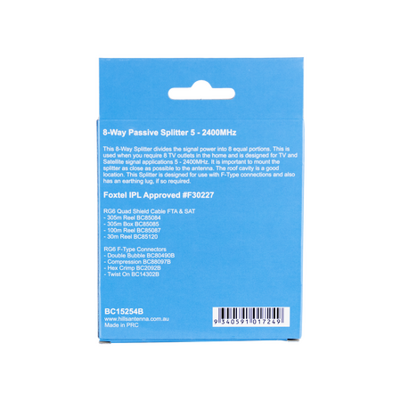 Hills Antenna BC15254B 8-Way Passive Splitter - Display Box - BC15254B
