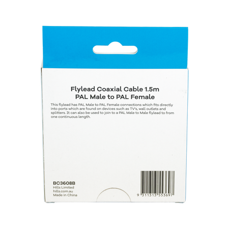 Hills Antenna 1.5M Lead Coaxial PAL-Male/PAL-Female BOX - BC3608B
