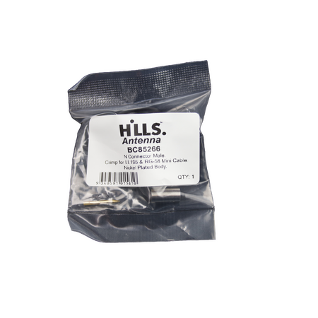 Hills Antenna N Connector Male Crimp for LL195 & RG-58 Mini Cable - Nickel Plated Body - BC85266