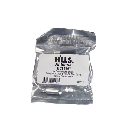 Hills Antenna N Connector Female Crimp for LL195 & RG-58 Mini Cable - Nickel Plated Body - BC85267