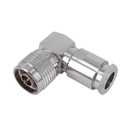 Hills Antenna N Connector Male Right Angle Clamp for LL400 Cable - Nickel Plated Body - BC85276