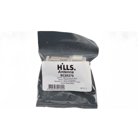 Hills Antenna UHF/PL-259 Connector Male Solder Centre Conductor - Clamp for LL195 & RG-58 Mini Cable - Nickel Plated Body - BC85279