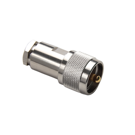 Hills Antenna UHF/PL-259 Connector Male Solder Centre Conductor - Clamp for LL195 & RG-58 Mini Cable - Nickel Plated Body - BC85279