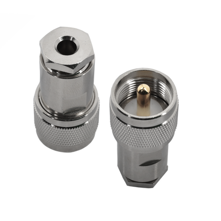 Hills Antenna UHF/PL-259 Connector Male Solder Centre Conductor - Clamp for LL195 & RG-58 Mini Cable - Nickel Plated Body - BC85279