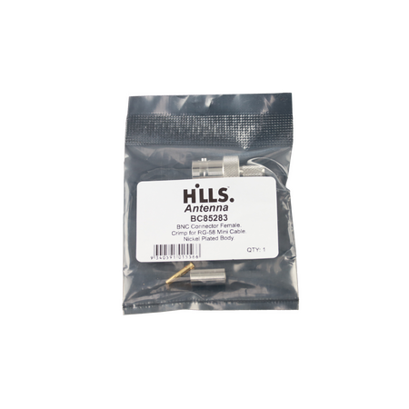 Hills Antenna BNC Connector Female Crimp for RG-58 Mini Cable - Nickel Plated Body - BC85283