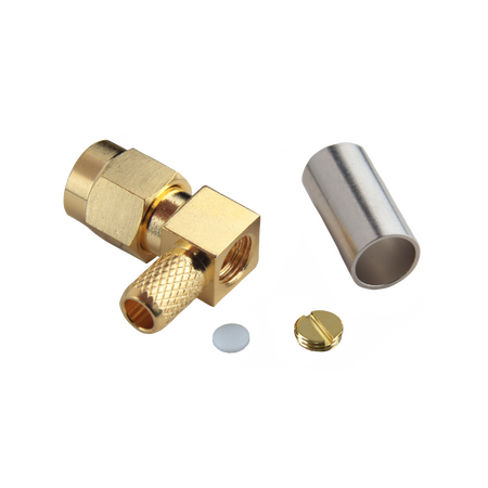 Hills Antenna SMA Connector Male Right Angle Crimp for LL195 & RG-58 Mini Cable - Gold Plated Body - BC85287