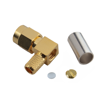 Hills Antenna SMA Connector Male Right Angle Crimp for LL195 & RG-58 Mini Cable - Gold Plated Body - BC85287