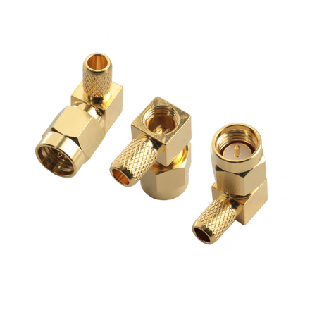 Hills Antenna SMA Connector Male Right Angle Crimp for LL195 & RG-58 Mini Cable - Gold Plated Body - BC85287