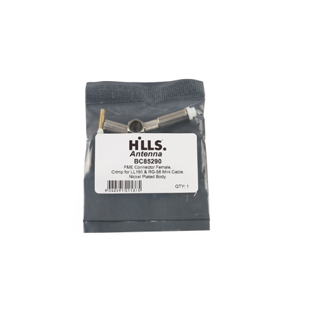 Hills Antenna FME Connector Female Crimp for LL195 & RG-58 Mini Cable - Nickel Plated Body - BC85290