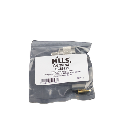 Hills Antenna TNC Connector Male Crimp for LL195 & RG-58 Mini Cable - Nickel Plated Body - BC85292