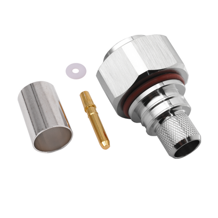 Hills Antenna 4.3-10 Connector Male Captive Centre Pin. Crimp for LL400 Cable - White Bronze Tri Metal Albaloy Body - BC85293