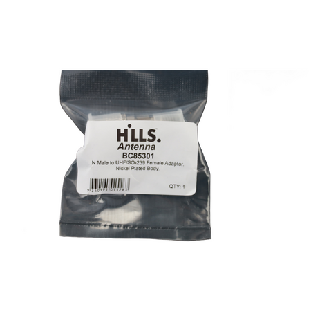 Hills Antenna N Male to UHF/SO-239 Female Adaptor - Nickel Plated Body - BC85301