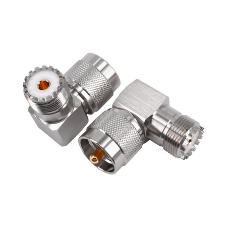 Hills Antenna UHF/PL-259 Male to UHF/SO-239 Female Right Angle Adaptor - Nickel Plated Body - BC85304