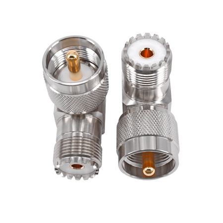 Hills Antenna UHF/PL-259 Male to UHF/SO-239 Female Right Angle Adaptor - Nickel Plated Body - BC85304