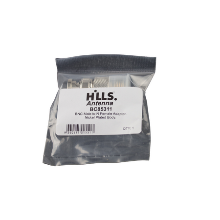 Hills Antenna BNC Male to N Female Adaptor - Nickel Plated Body - BC85311