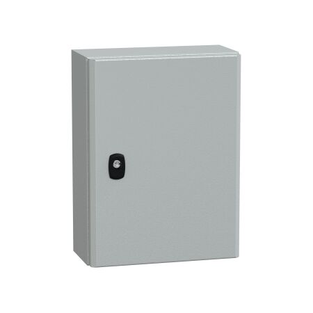 Spacial S3D, Wall mounted steel enclosure, plain door, with mounting plate, 400x300x150mm, IP66, IK10
