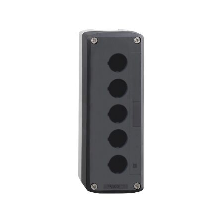 Harmony XALD XALK, Empty enclosure, plastic, dark grey lid, for push-button 22mm, 5 cut outs