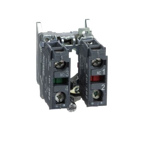 Harmony XB4, Single contact block with body fixing collar, metal, screw clamp terminal, 1NO+1NC