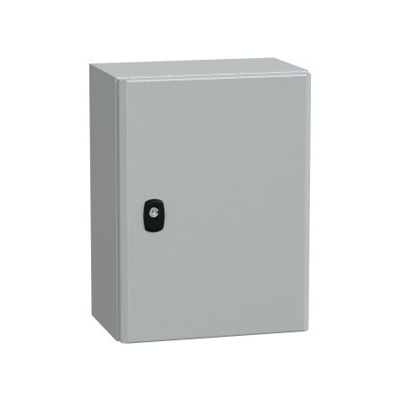Spacial S3D, Wall mounted steel enclosure, plain door, with mounting plate, 400x300x200mm, IP66, IK10
