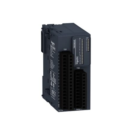 Modicon TM3, Discrete I/O module, 24 IO (16 inputs, 8 relay outputs, screw) 24 VDC
