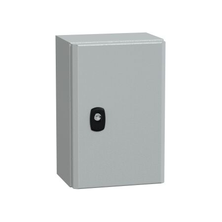 Spacial S3D, Wall mounted steel enclosure, plain door, with mounting plate, 300x200x150mm, IP66, IK10