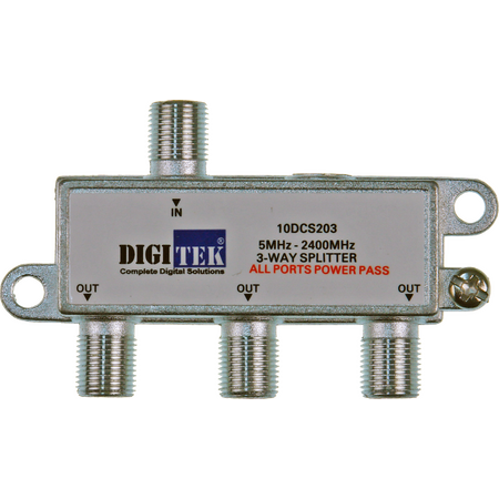 Digitek 3 Way 5-2400MHZ F Type Splitter - All Leg Power Pass - 10DCS203