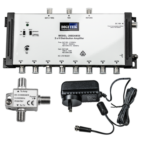 Digitek 3 Input 8 Way Distribution Amp - 20BDAM38