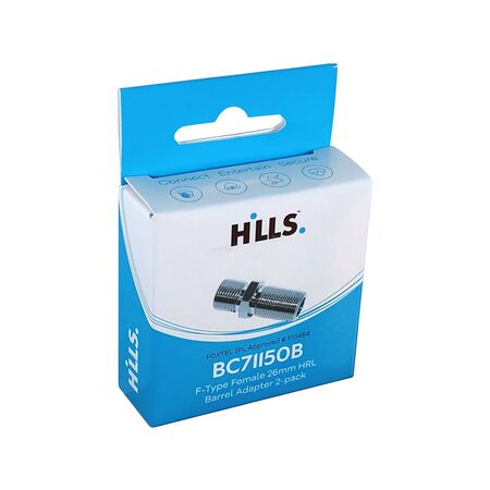 Hills Antenna BC71150B F-Type Female to Female Barrel High Return Loss Adaptor 2-Pack in Box - BC71150B
