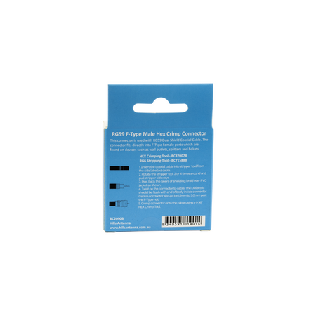 Hills Antenna BC2090B RG59 F-Type Crimp Connector 10-Pack in Box - BC2090B