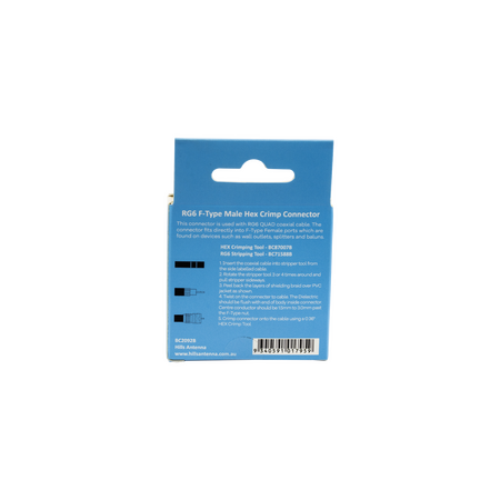 Hills Antenna BC2092B RG6 F-Type Hex Crimp Connector 10-Pack in Box - BC2092B