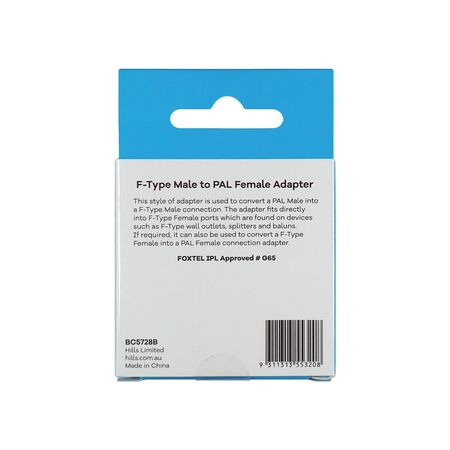 Hills Antenna BC5728B F-Type Male to PAL Female Adaptor 2-Pack in Box - BC5728B