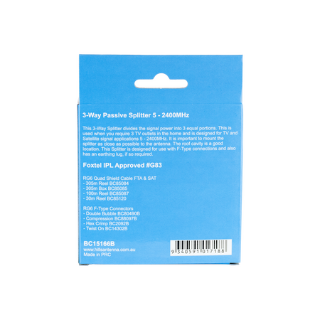 Hills Antenna BC15166B 3-Way Passive Splitter - Display Box - BC15166B