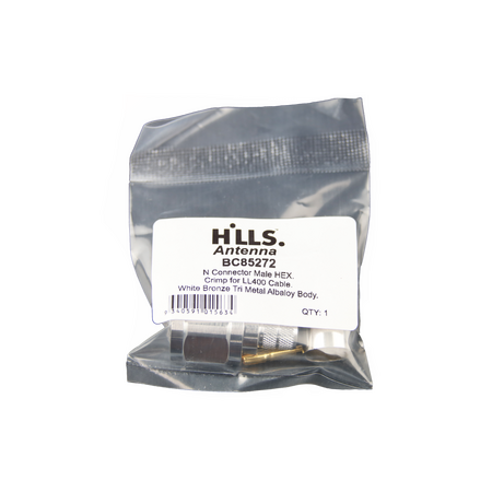 Hills Antenna N Connector Male HEX Crimp for LL400 Cable - White Bronze Tri Metal Albaloy Body - BC85272
