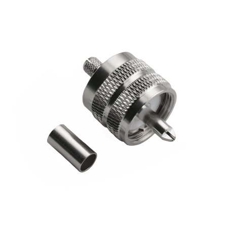 Hills Antenna UHF/PL-259 Connector Male Crimp for LL195 & RG-58 Mini Cable - Nickel Plated Body - BC85278