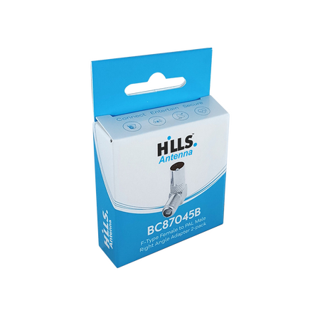Hills Antenna BC87045B F-Type Female to PAL Male Right Angle Adaptor 2-Pack in Box - BC87045B