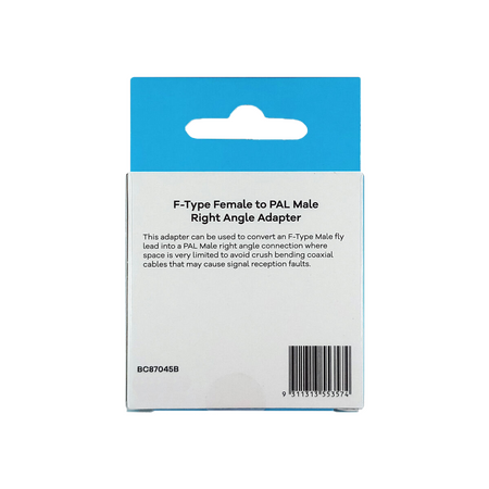 Hills Antenna BC87045B F-Type Female to PAL Male Right Angle Adaptor 2-Pack in Box - BC87045B