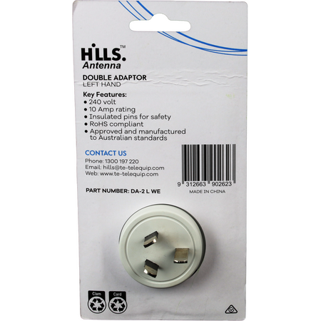 Hills Antenna 10 Amp Double Adaptor - Left - 09HDA-2 L WE