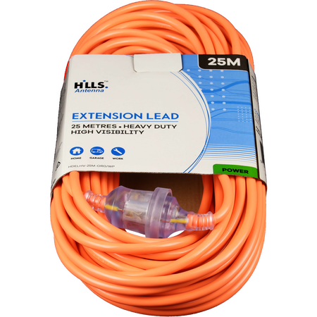 Hills Antenna 25M High Vis Orange Heavy Duty Extension Lead 1.0mm2 - 09HHDELHV-25M-ORG/WP
